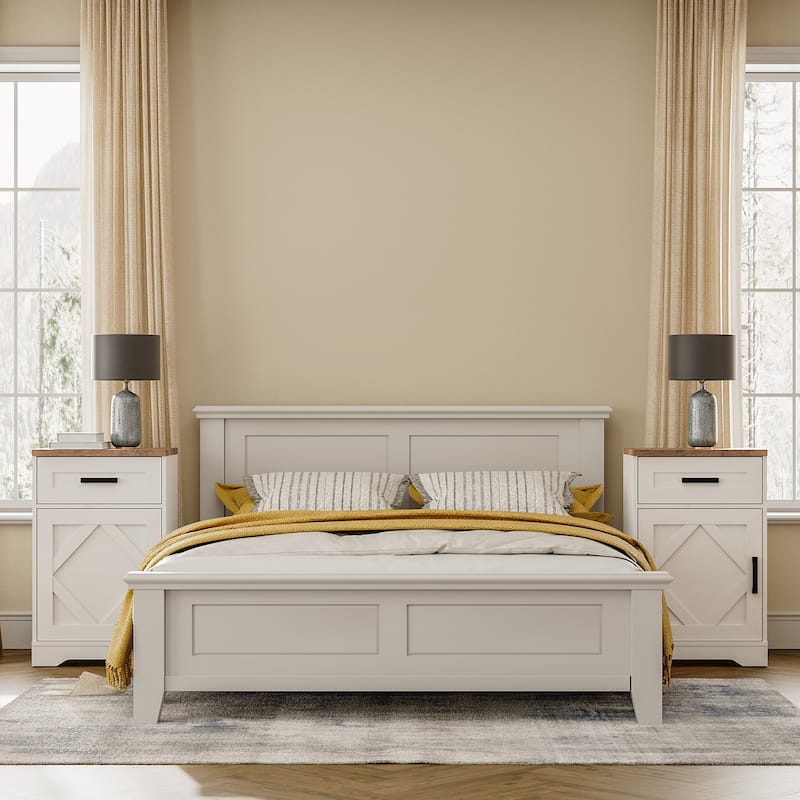 WAMPAT 2 Pack End Table with 1 Drawer & Door for Living Room - White