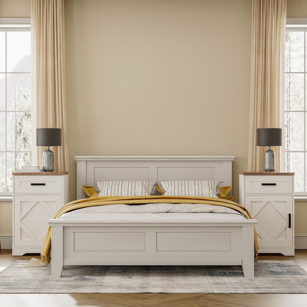 WAMPAT 2 Pack End Table with 1 Drawer & Door for Living Room