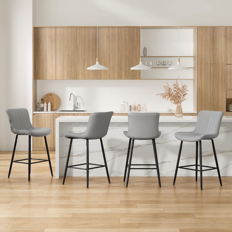 Counter Stools Set of 2, Faux Leather Counter Height Bar Stools, Modern Dining Table Chairs with Metal Legs