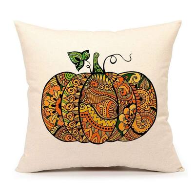 Zentangle Orange Pumpkin Throw Pillow Cover