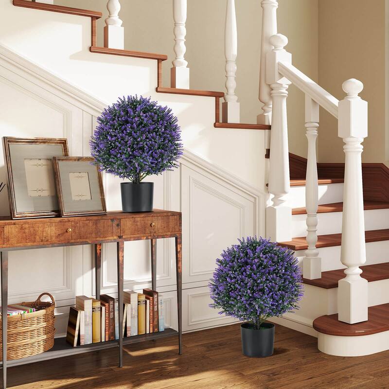 Costway 2 Pack Artificial Lavender Topiary Ball Tree Faux Shrub Bushes - Green & Purple & Black - See Details