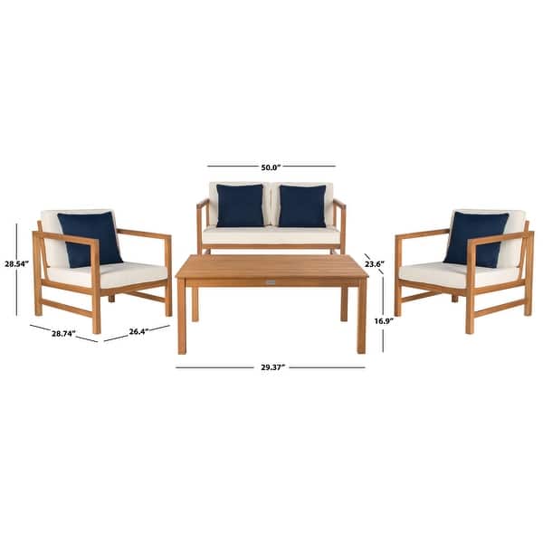 dimension image slide 0 of 4, SAFAVIEH Outdoor Montez 4-piece Conversation Set with Accent Pillows