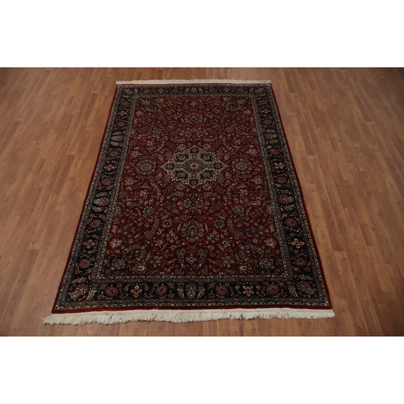 Hand Knotted Oriental 100% Wool Carpet Traditional Floral Red Tabriz Area Rug - 8' 8'' X 5' 9''