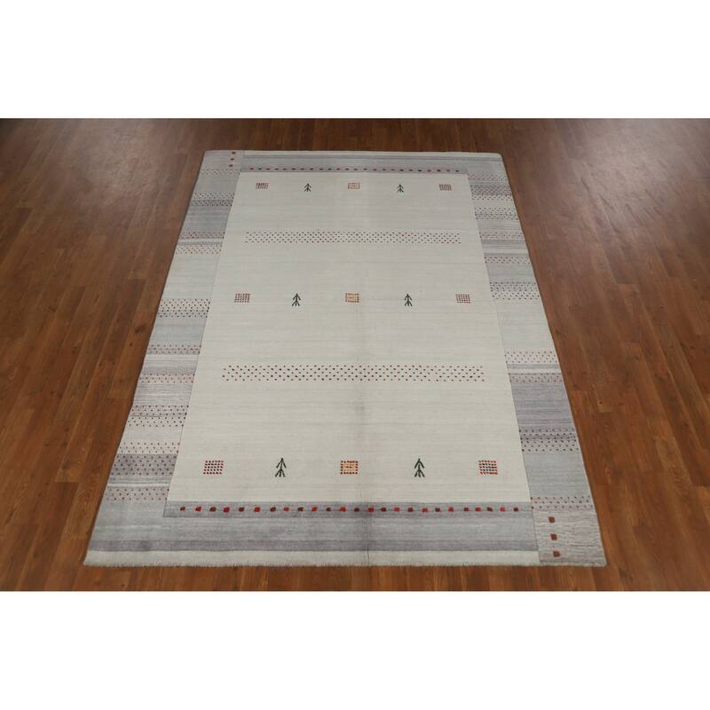Gabbeh Indian Area Rug Handmade Beige Wool Carpet - 5'4" x 7'7"