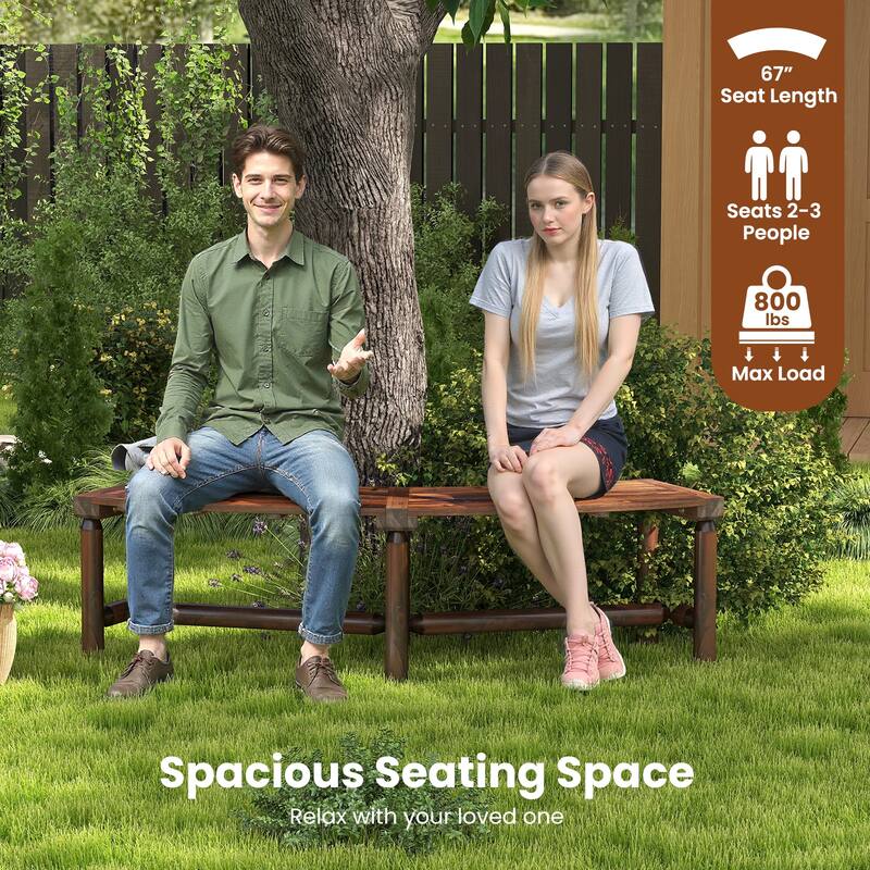 Curved Solid Wood Outdoor Bench for 2 to 3 People Pine and Fir Patio Loveseat - 67" x 23" x 18"