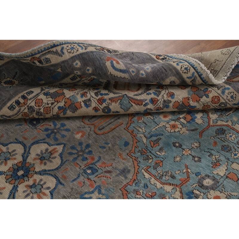 Traditional Tabriz Persian Area Rug Blue Hand-Knotted Wool Carpet - 6'5"x 9'4"