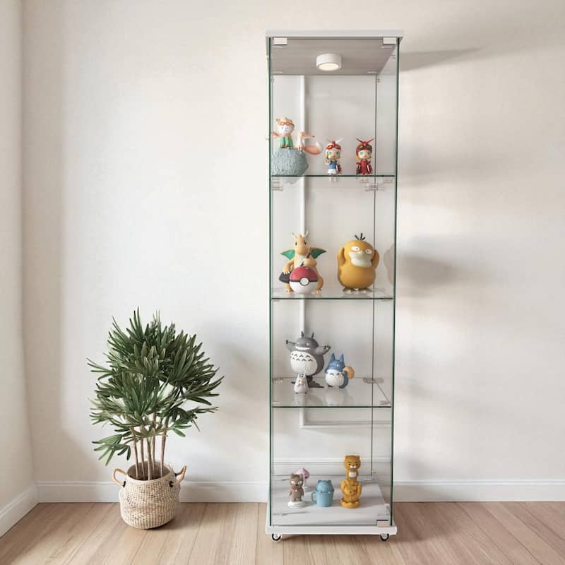 Glass Display Cabinet with Doors & Locks, Acrylic Shelves, Floor Standing Storage Showcase for Home or Office