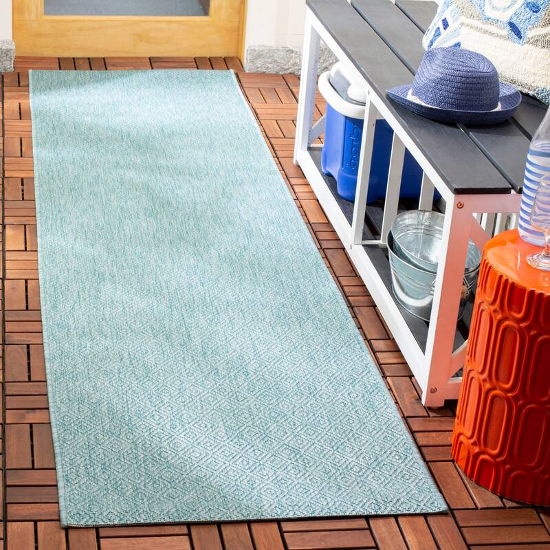 SAFAVIEH Courtyard Janyce Indoor/ Outdoor Waterproof Patio Backyard Rug - 2'3" x 8' Runner - Aqua/Aqua