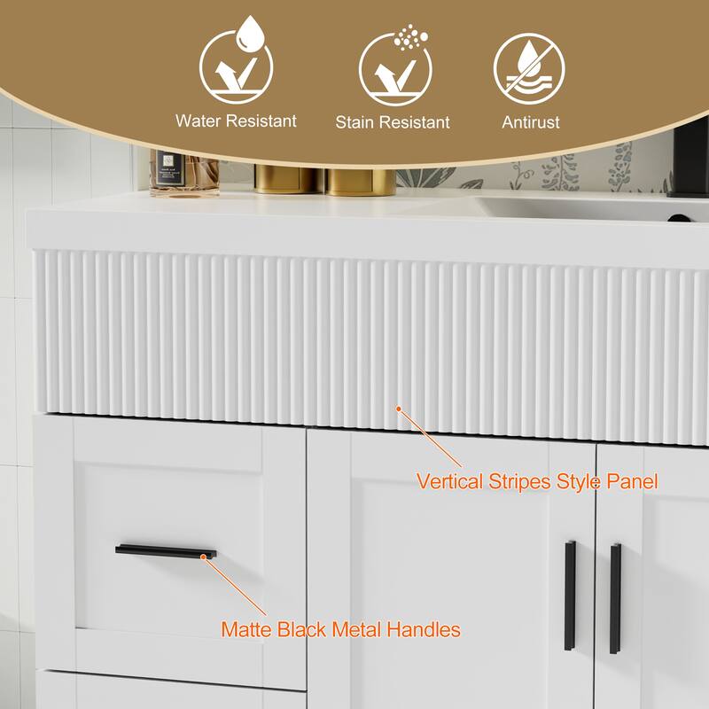 Modern 24/30/36/48" Wave-Line Bathroom Vanity Set with Sink & Faucet