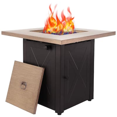 28" Outdoor Gas Fire Pit Table , 48,000 BTU, Square Outdside Propane Patio Firetable