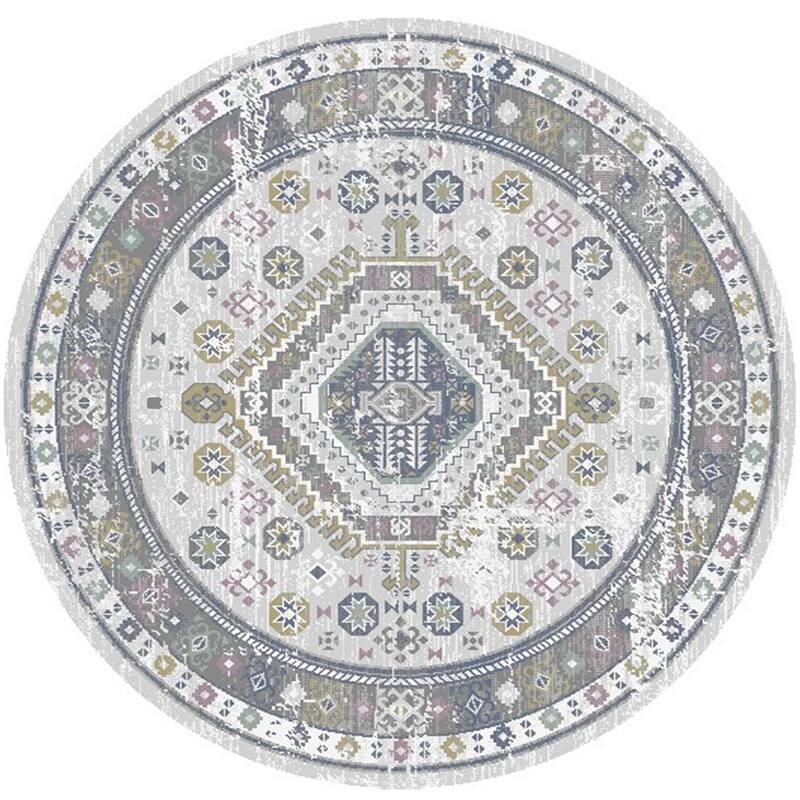 Lavinia Oriental Diamond Area Rug - 5'3" Round - Gray
