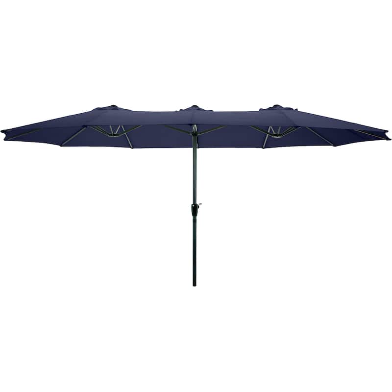 Extra Large Outdoor Umbrella - 15 Ft Double Patio Shade with Easy Hand Crank by Pure Garden (Navy)