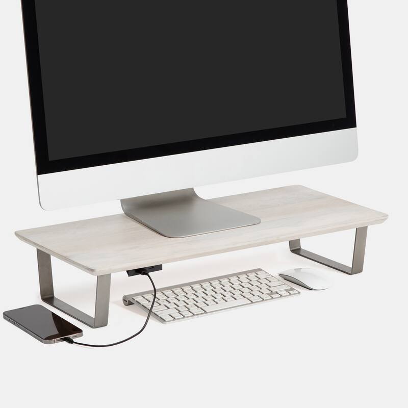 Jani Wood Monitor Stand Riser Desk - Ergonomic Design Stand, Desktop Organizer Table for Home, Office Workspace, Gaming Desk - Off-White