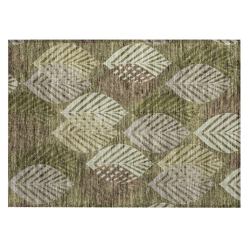 Machine Washable Indoor/ Outdoor Chantille Casual Palm Leaf Rug
