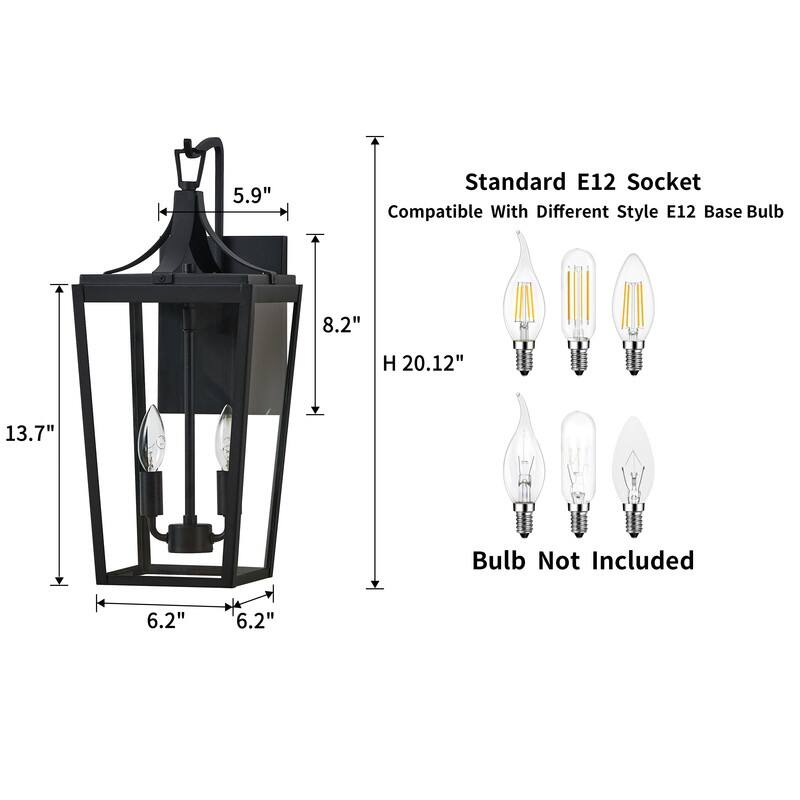 KAWOTI 2-Light 20.12" Sandy Black Outdoor Wall Lantern - H20.12''