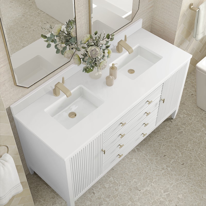 James Martin Vanities Myrrin 60" Double Vanity, Bright White - White Zeus - Single Hole