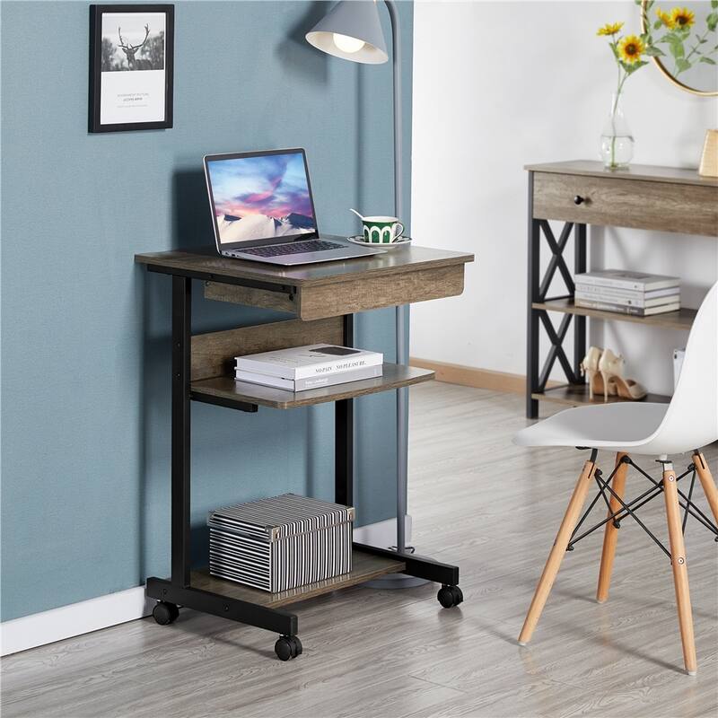 Yaheetech Rolling Computer Desk Table Tray Desk with Drawer and Shelf