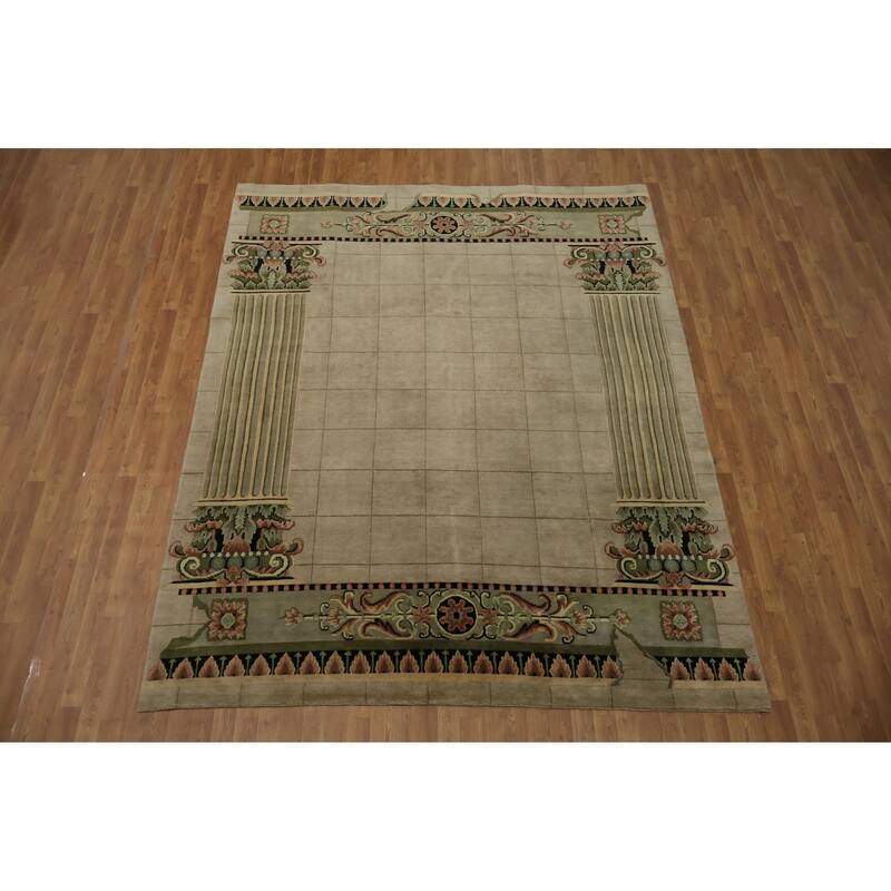 Hand Knotted Oriental 100% Wool Carpet Traditional Contemporary Beige & Ivories Art Deco Area Rug - 10' 0'' X 8' 0''