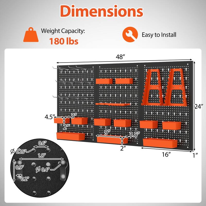 Gymax Pegboard Wall Organizer 9-Bin Parts Rack Organizer w/ Hammer