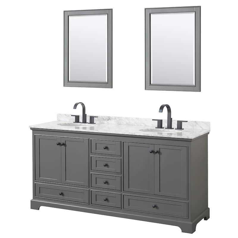 Wyndham Collection Deborah 72" Free Standing Double Vanity Set with - Dark Gray / White Carrara Marble Top / Matte Black