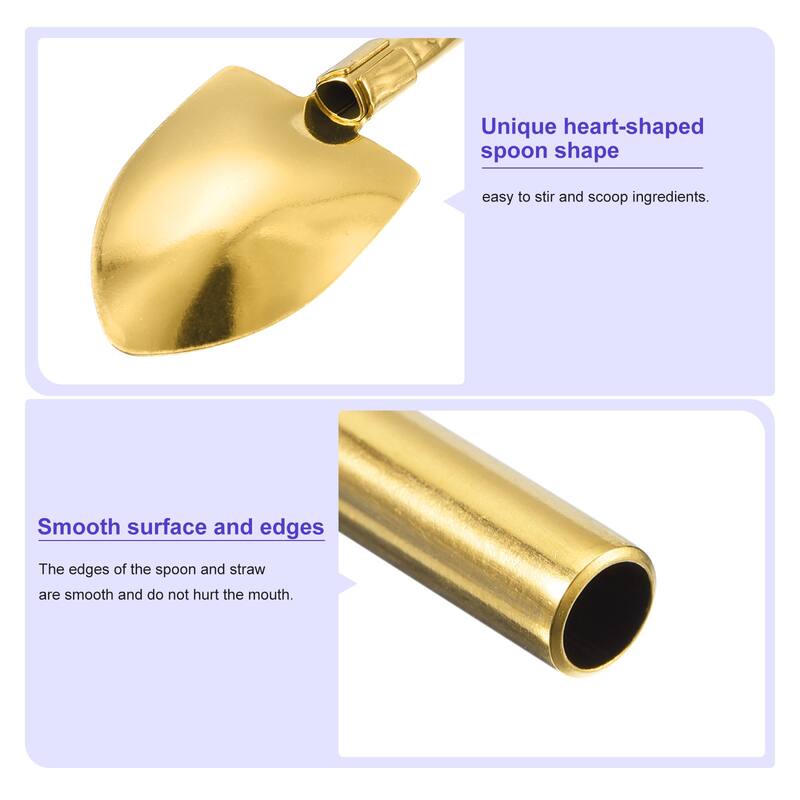 4Pcs 8.7" Stainless Steel Spoon Straw Reusable Long Handle Straw Spoon