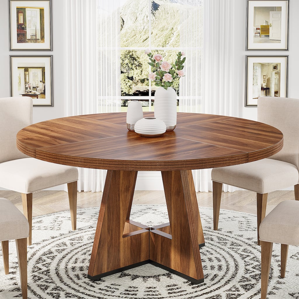 Round Dining Table for 4, 47 Inch Farmhouse Kitchen Table