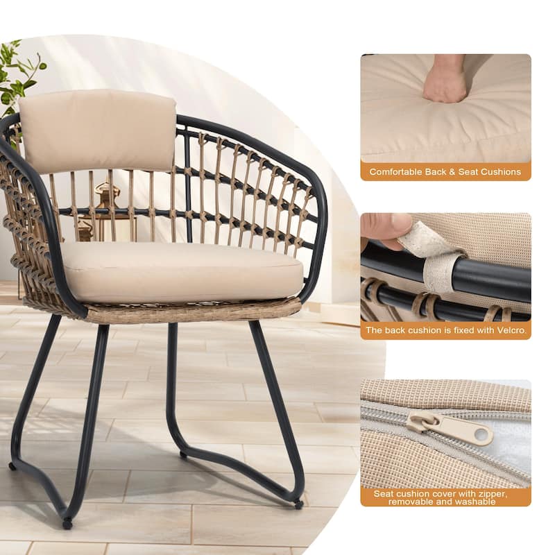 Outdoor Wicker Chairs Patio Dining Chairs Cushioned PE Rattan Seating Set