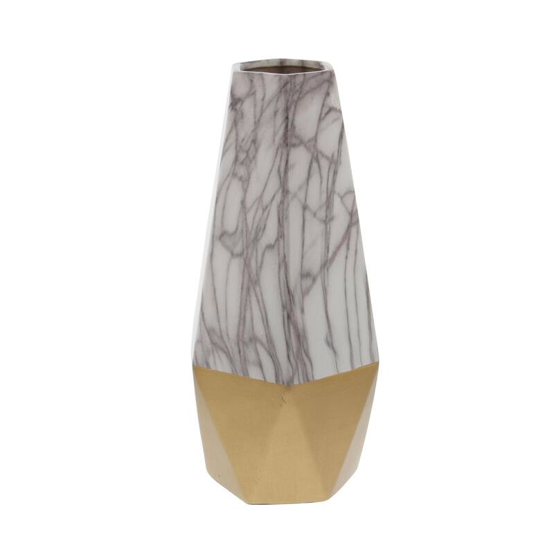 Ceramic Faux Marble Decorative Vase with Silver or Gold Base - Gray, Dark Gray or Gold - Roche River Decor - Gold - 6"W, 14"H