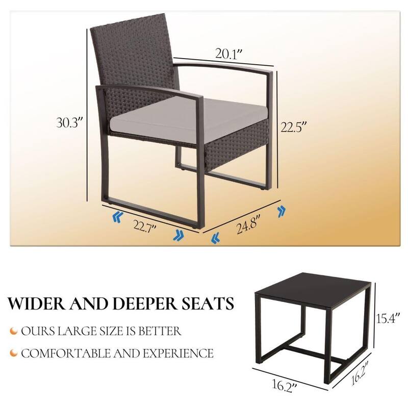 3-Piece Wicker Bistro Set, Outdoor Patio chairs with Coffee Table