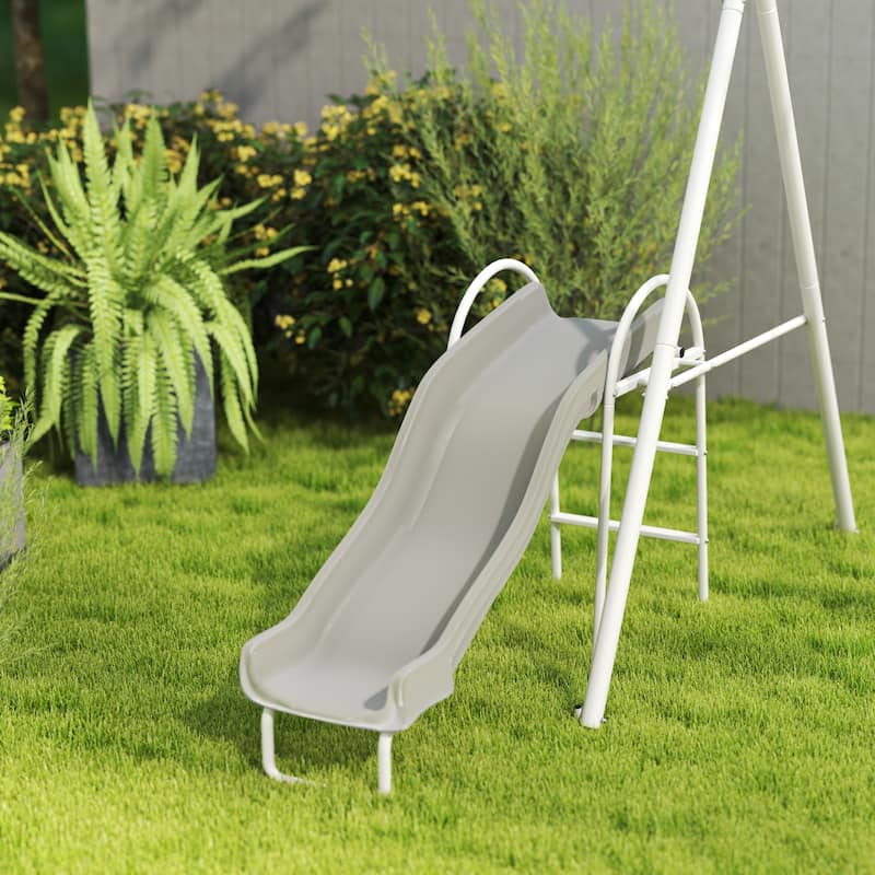 Outsunny 5-in-1 Kids Swing Set Backyard Playground Set, Metal Swing Set Kids Outdoor Playset Playground Equipment