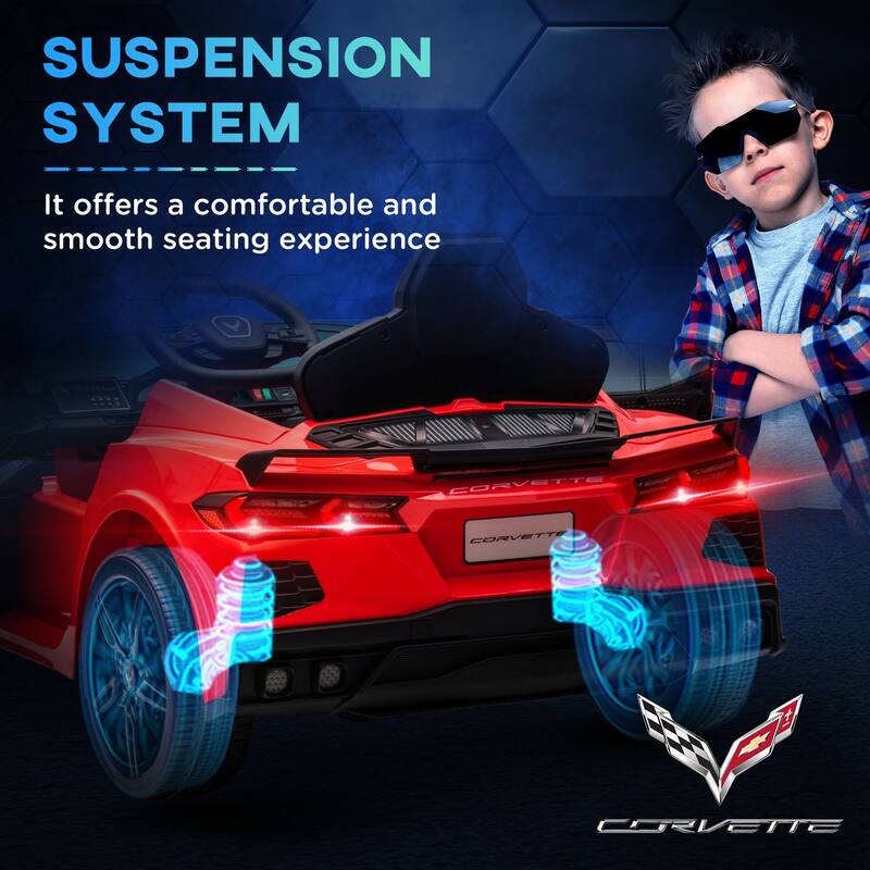 12V Kids Ride-On Chevrolet Corvette Licensed Car with Suspension, USB Music Port, and Dual Driving Modes for 3-6 Years