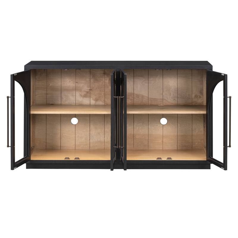 4-Door Large Storage Sideboard Buffet Cabinet with Glass Doors with Adjustable Shelves for Dining Room and Living Room
