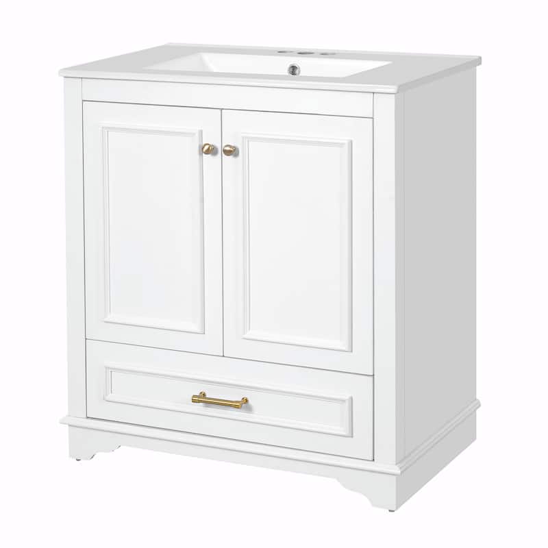 30" Luxurious Bathroom Vanity with Ceramic Sink - Bathroom Cabinet with 2 Large Soft Closing Doors