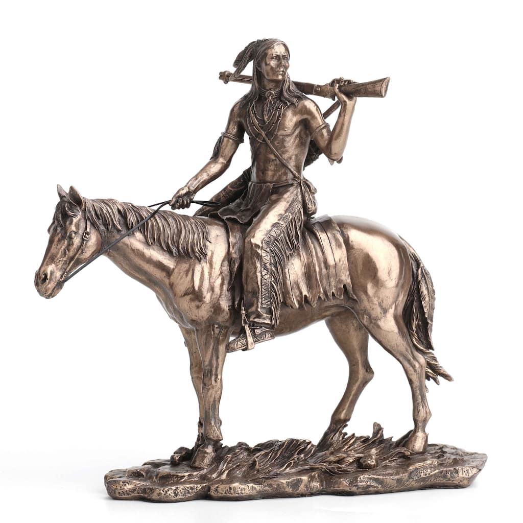 8.66" H INDIAN RIDING HORSE RESTING RIFLE ON SHOULDER Cold Cast Bronze - 3.74"x8.66"x8.07"