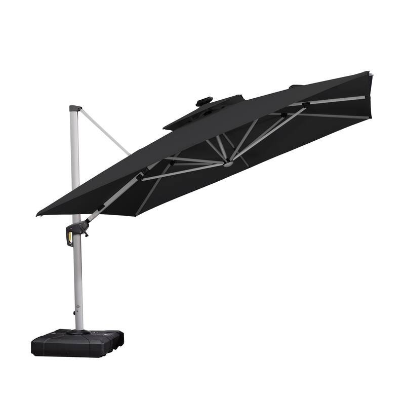 PURPLE LEAF 11 ft Double Top LED Square Patio Cantilever Umbrella - Black