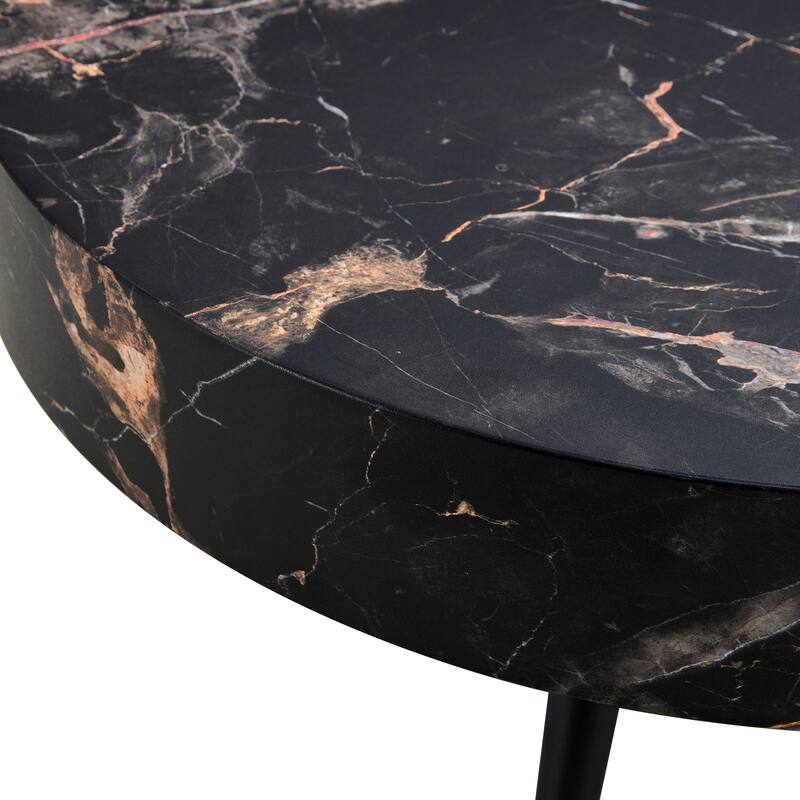 31.5 Inch Round Coffee Table with Adjustable Legs Small End Table with Marble Sticker Top Home Center Table