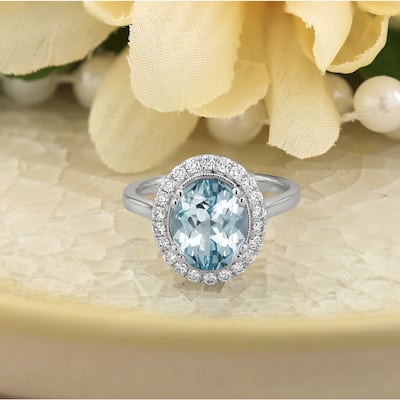 Auriya Vintage 1 5/8ct Oval Aquamarine and Halo Diamond Engagement Ring 1/3ctw 14k Gold