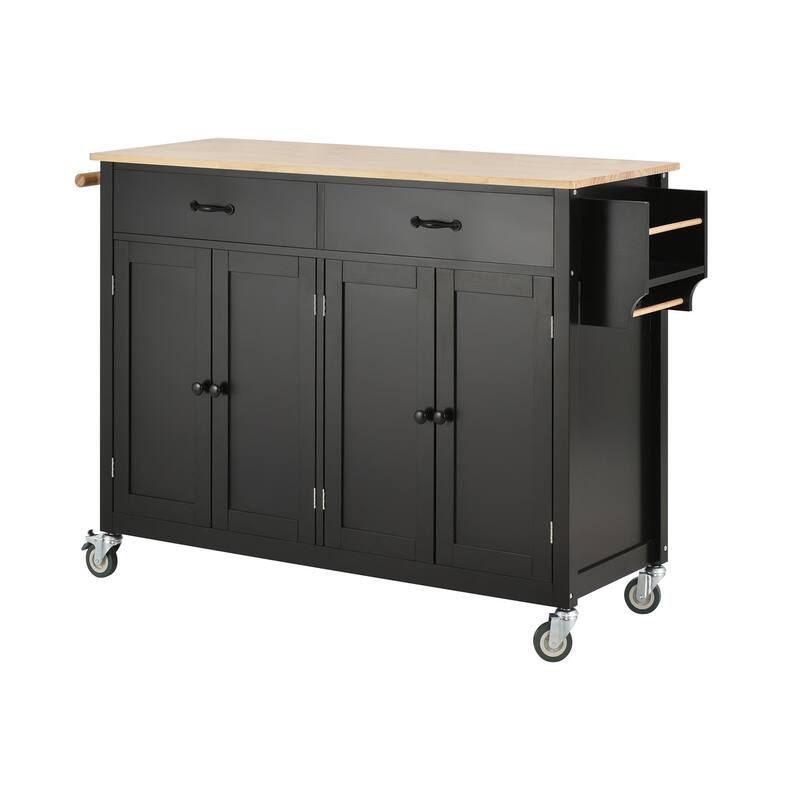 Multifunctional Solid Wood Frame Kitchen Cart with Spice Rack and Adjustable Shelves