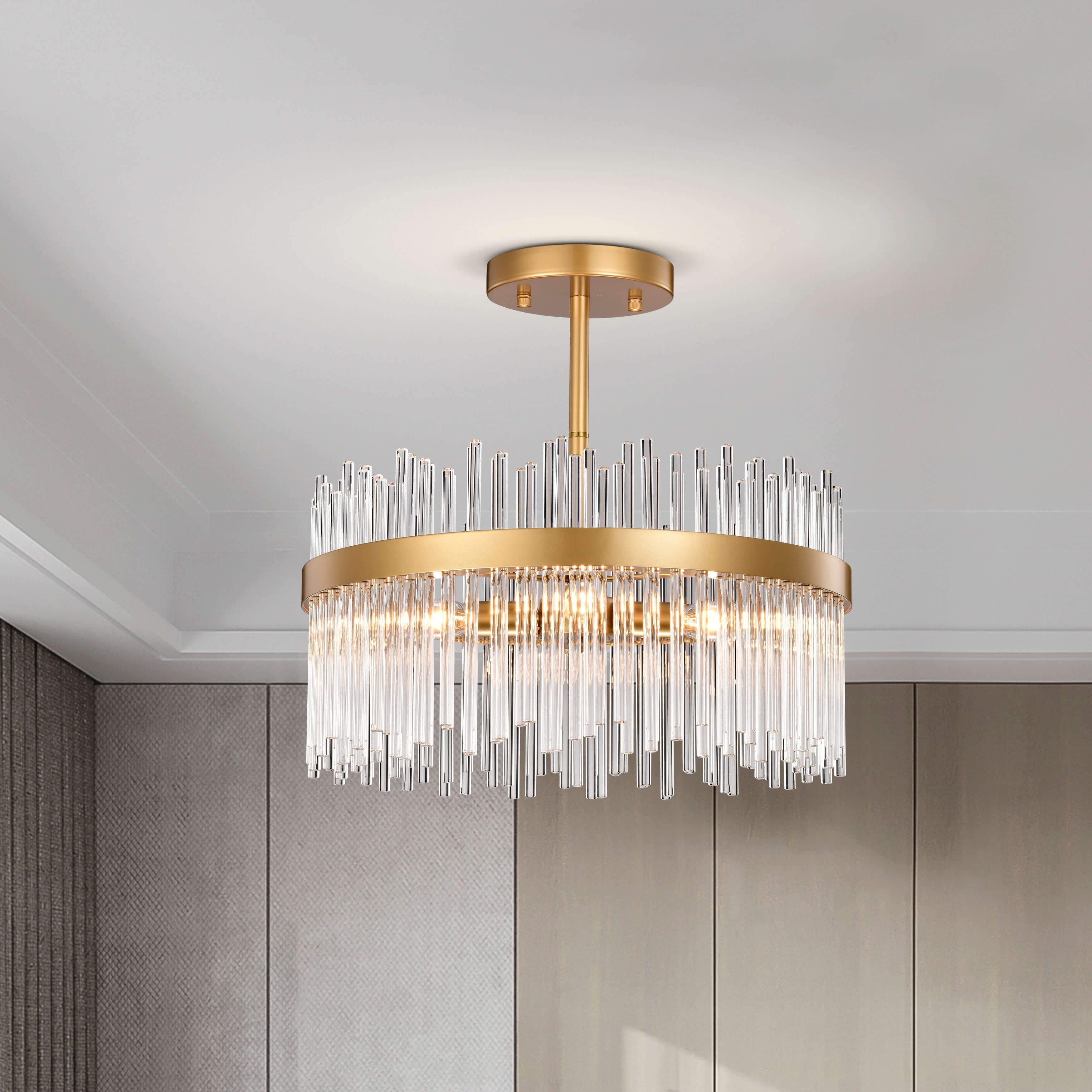 Casandra 4-light Flush Mount with Clear Glass Bars - 17 inches in diameter x 17.3 inches H