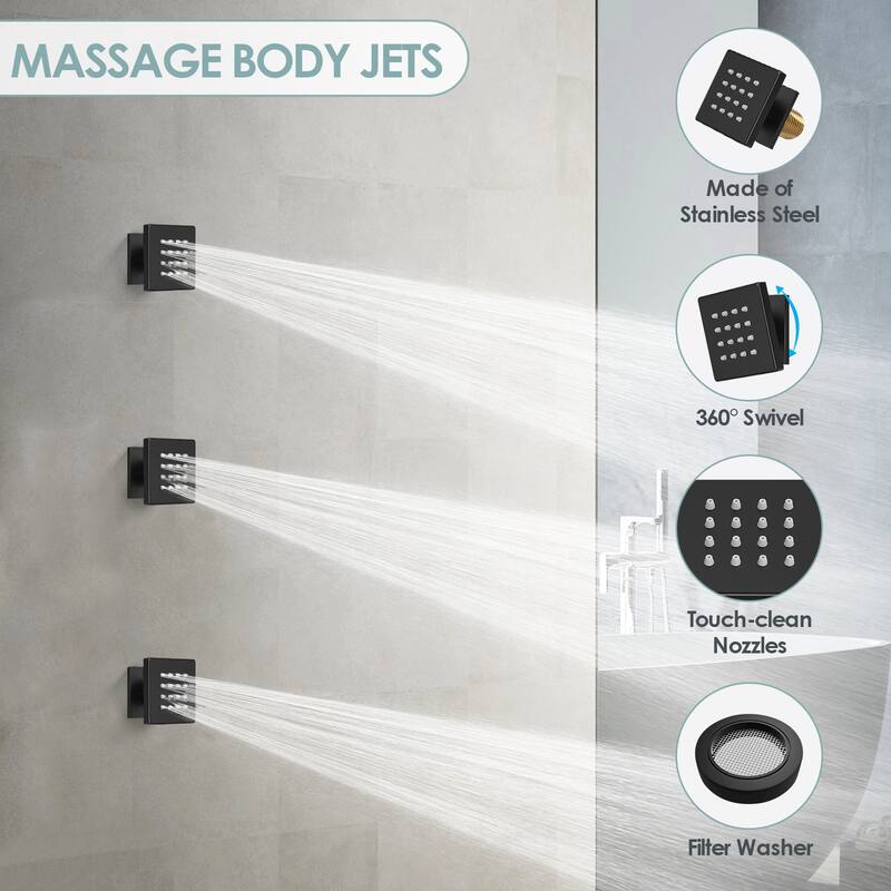 Shower Faucet System 12" Rainfall Slide Bar SHower Head 3 Way