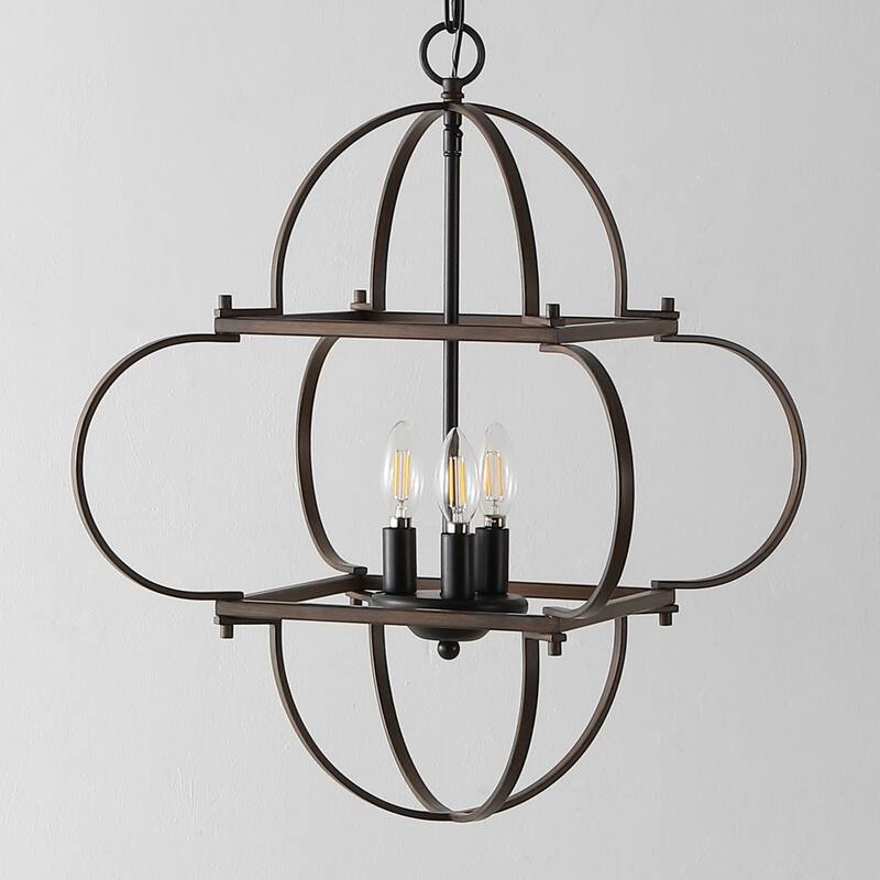 SAFAVIEH Lighting Kleoniki 24" Traditional Pendant (3-Bulb) - 24" W x 24" D x 87" H - Black/Brown - 24Wx24Dx87H