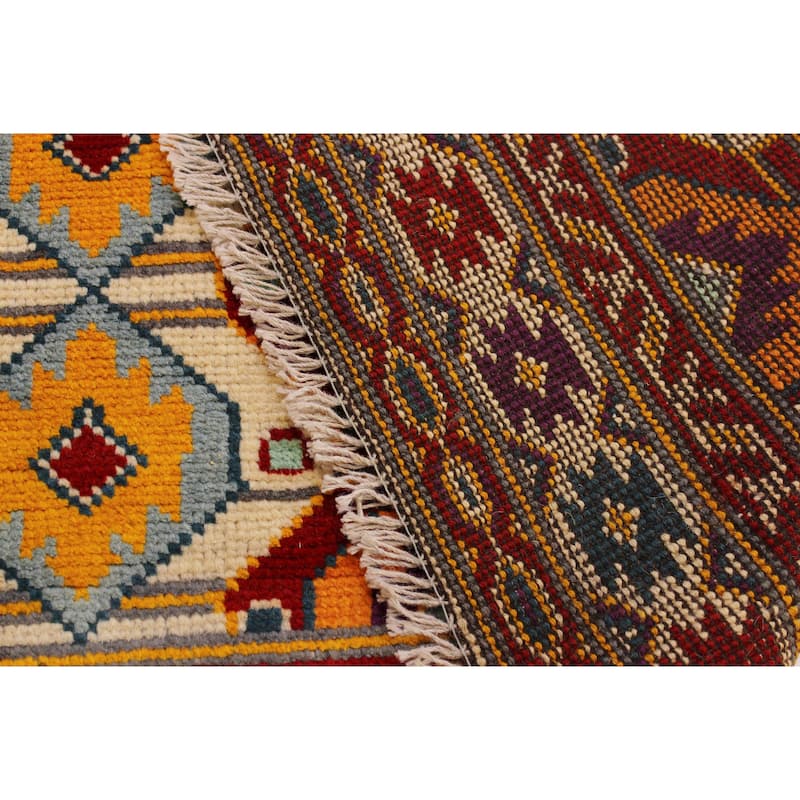 Bohemian Balochi Cannon Beige/Red Hand Knotted Wool Rug - 5'0'' x 6'8''