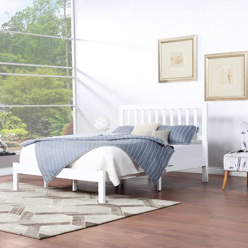 Modern Farmhouse Acacia Wood Queen Bed Set with Open-Slat Headboard