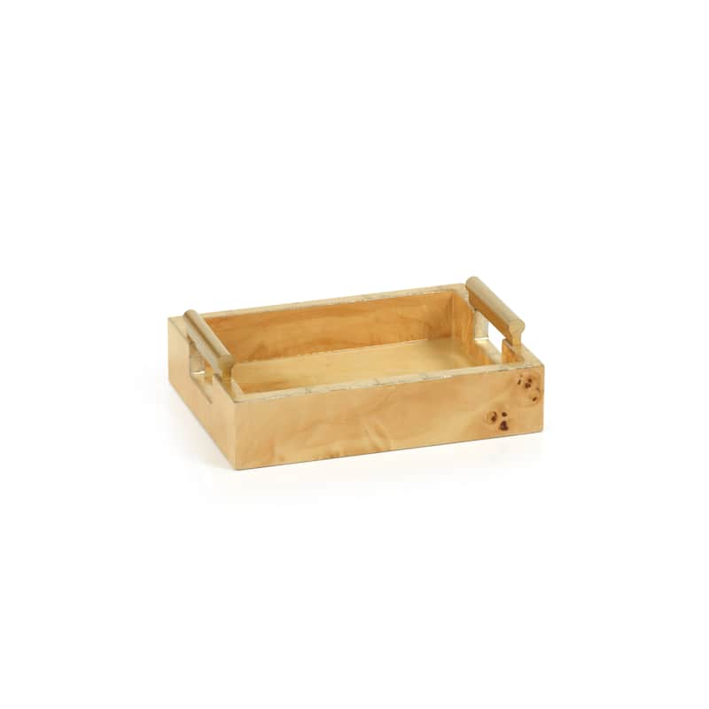 Dubbo Burl Wood Rectangular Tray with Gold Handles - 9.5" x 5.5"