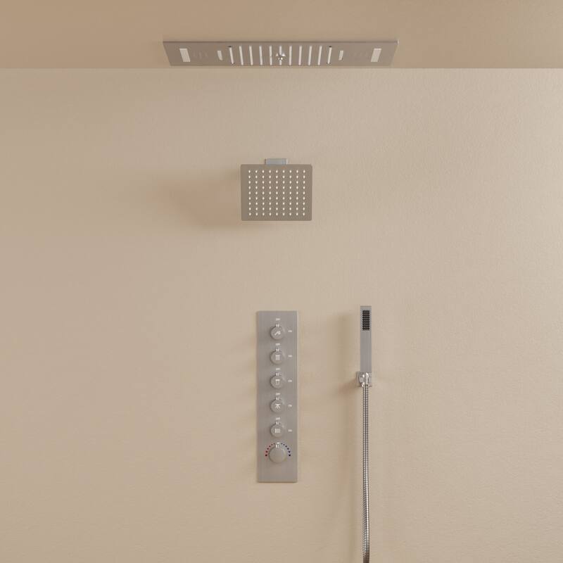 GRANDJOY LED Music Shower System 22" & 6" Dual Shower Heads with Handheld Spray