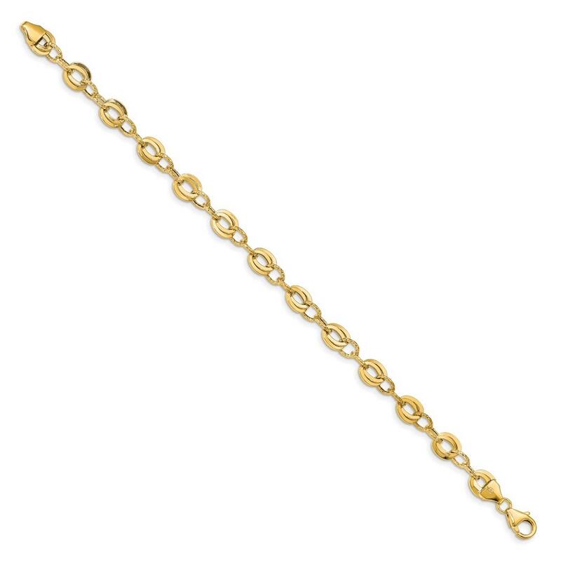 Curata 6.5mm 14k Gold Sparkle Cut Fancy Link Bracelet 7.5 Inch