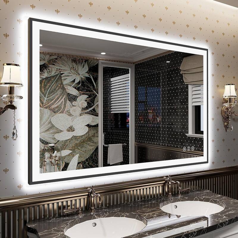 KIOTEE Black Frame LED Bathroom Vanity Mirror with 3 Years Warranty - 48x32