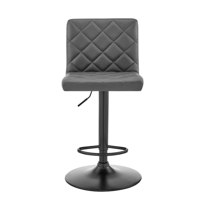 24" Adjustable Swivel Bar Stool with Low Backrest and Grey Faux Leather Seat and Black Metal Base - 46”H x 21”W x 20”D