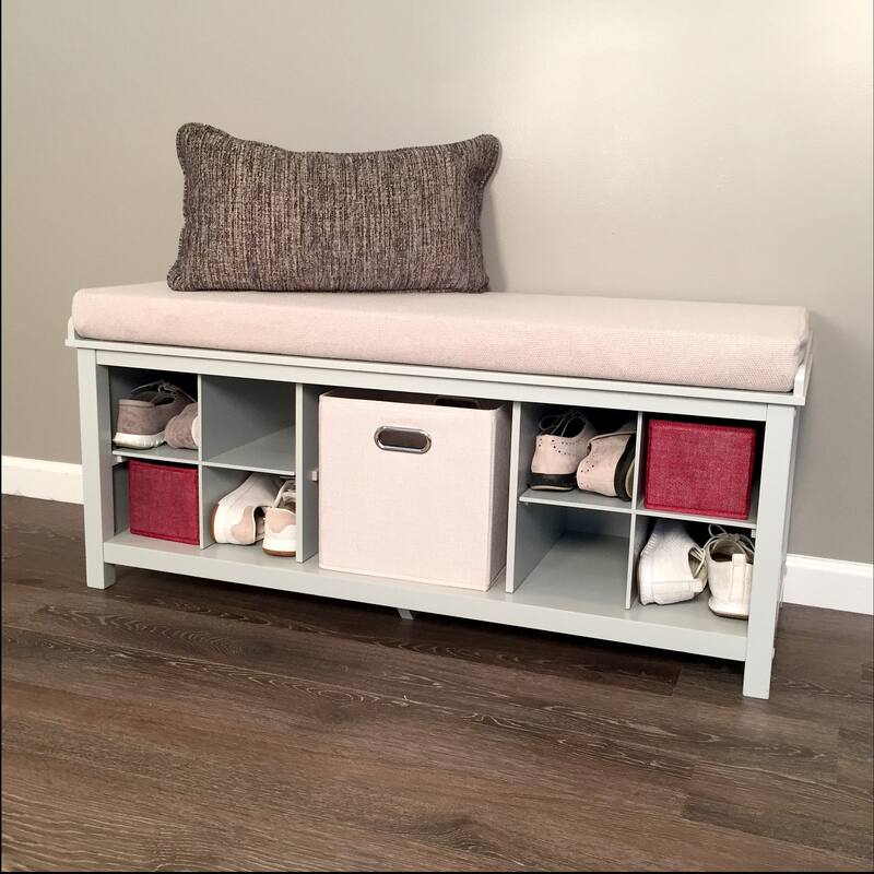 John Louis Home Solid Wood Entryway Bench with 2 Shoe Storage & 1 Bin Grey