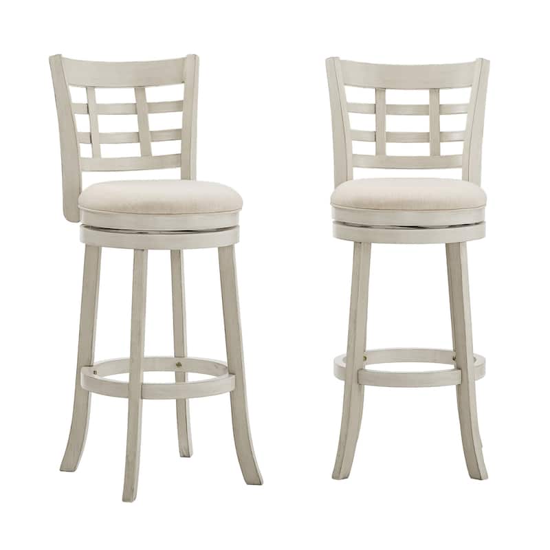 Rovinj Upholstered Back Swivel Bar Stool - Barstool - Antique White-Beige Linen-Window Back